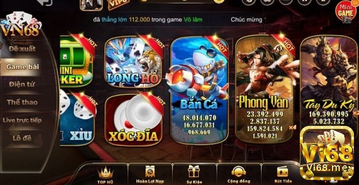 Kho game vn68 club nhiều trò vui, dễ thắng